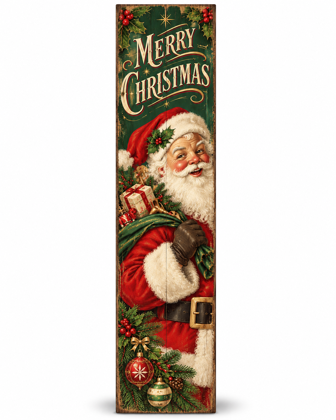 Traditional Retro Santa Clause Christmas Porch Leaner Board