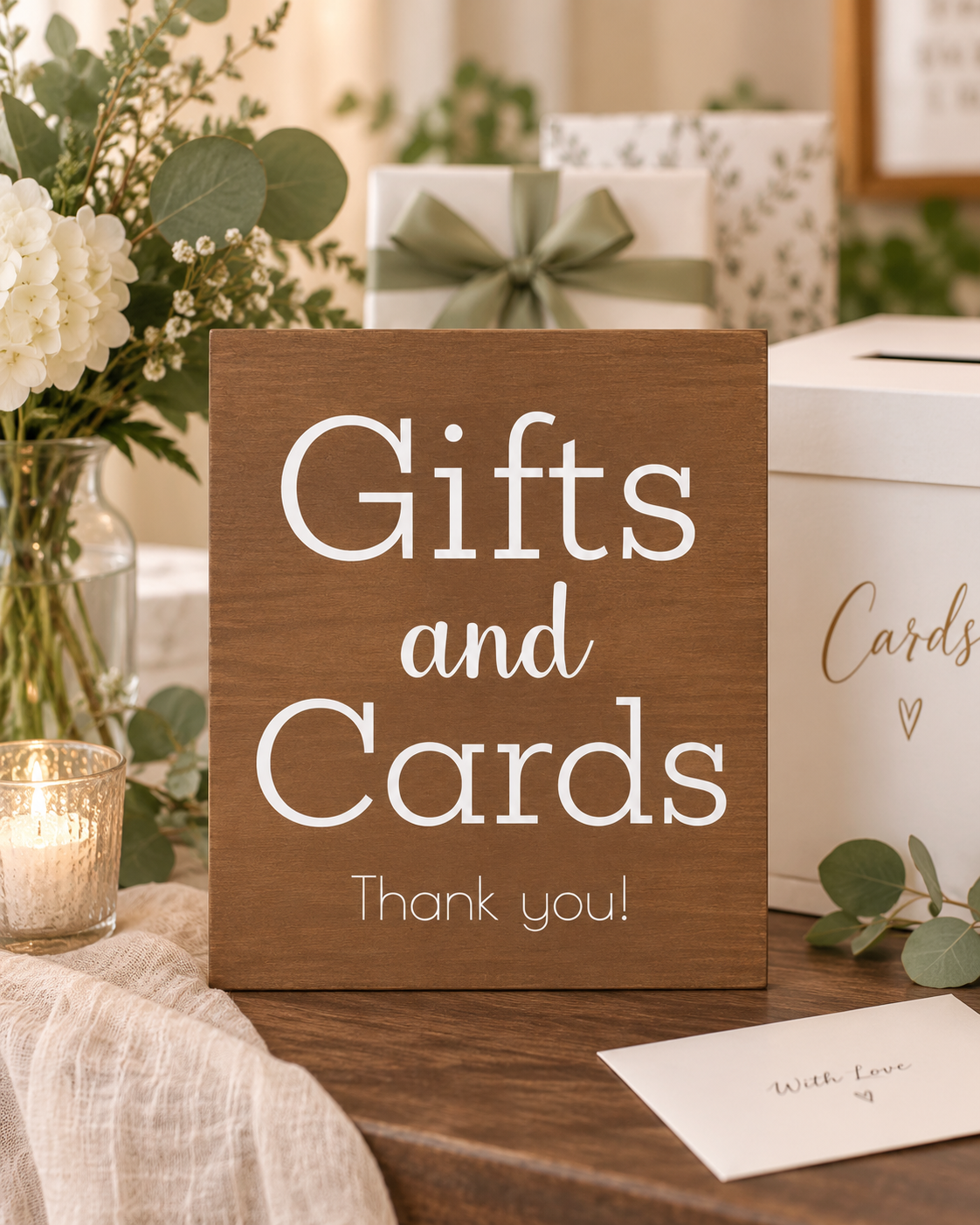 Gifts and Cards Sign for Wedding, Wooden Sign
