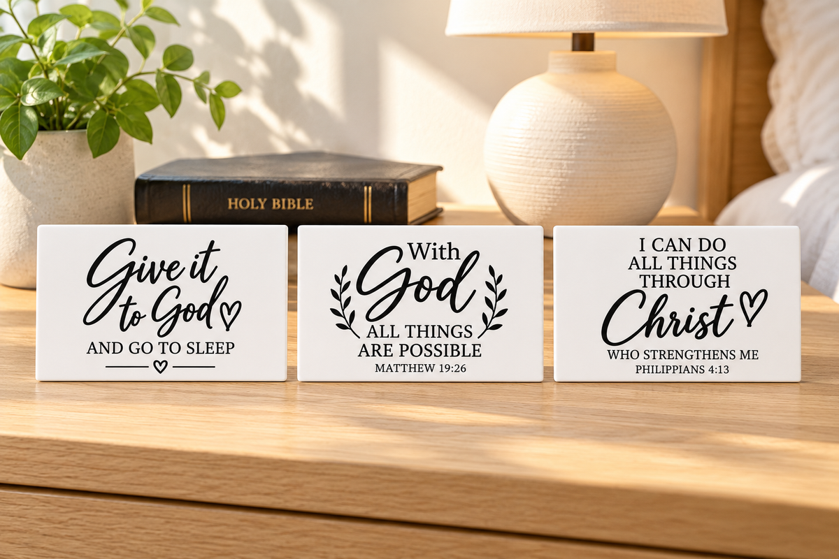 Christian Faith Magnet and Mini Sign Bundle Set of 3 – Black and White Scripture Sayings