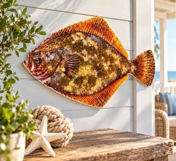 Coastal Flounder Fish Wall Decor, 24 Inch Beach House Wall Art, Indoor Outdoor PVC Fish Sign, Nautical Coastal Decor, Fisherman Gift