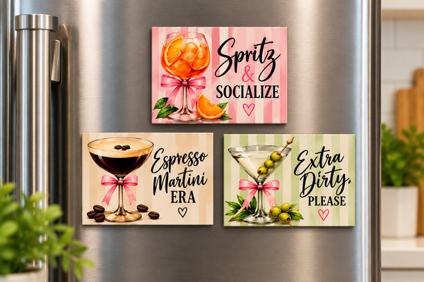 Bougie Girls Club Cocktail Magnets – Set of 3 | Spritz Espresso Martini & Dirty Martini