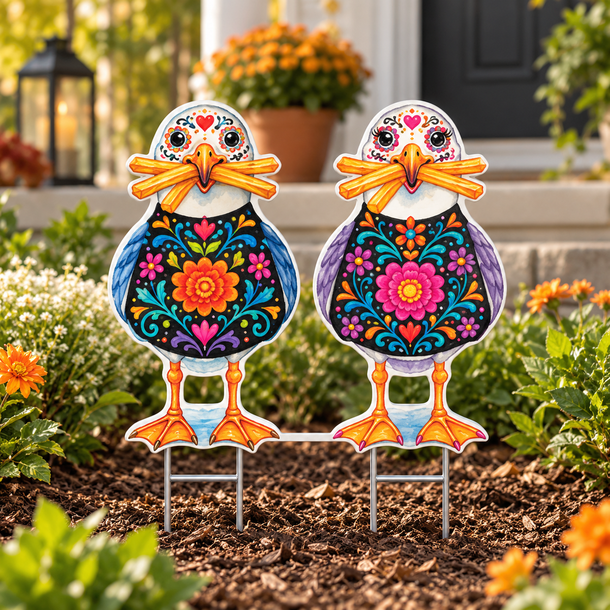 Day of the Dead Halloween Yard Stake Signs Set of 2, Beach House Sully and Sally