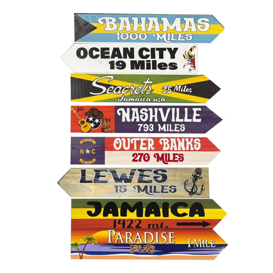 Destination Sign Arrow for Signpost, Directional Key West Style, Customized, Travel Journey of Love Gift Idea