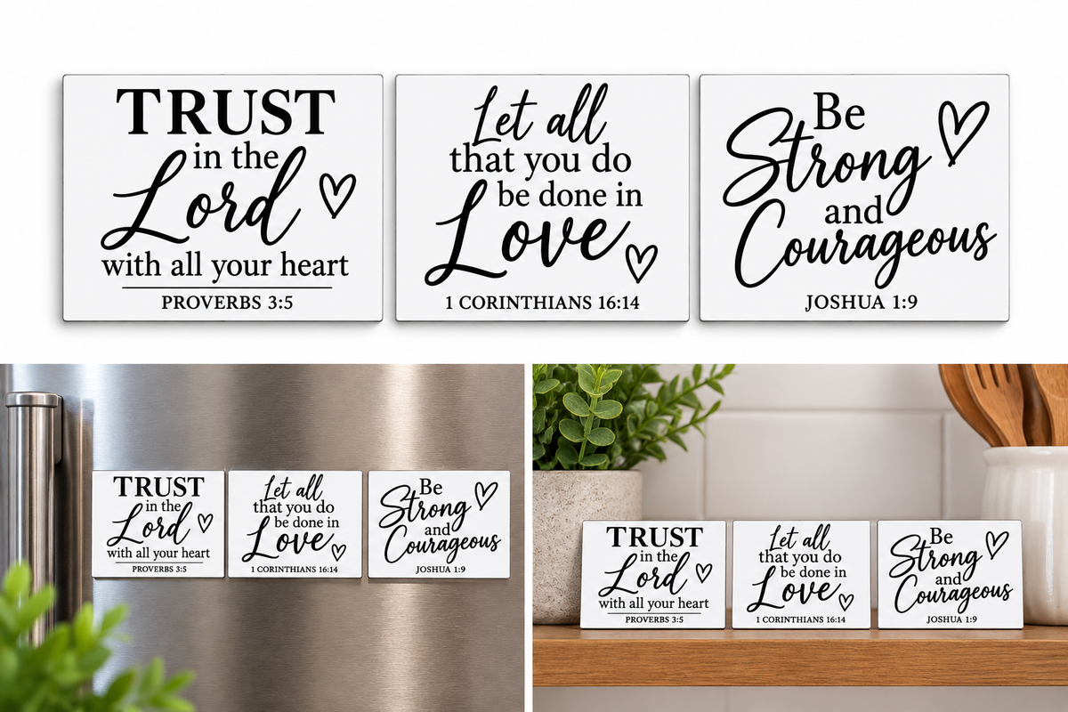 Christian Bible Verse Magnets Set of 3 – Black & White Faith Scripture Gifts