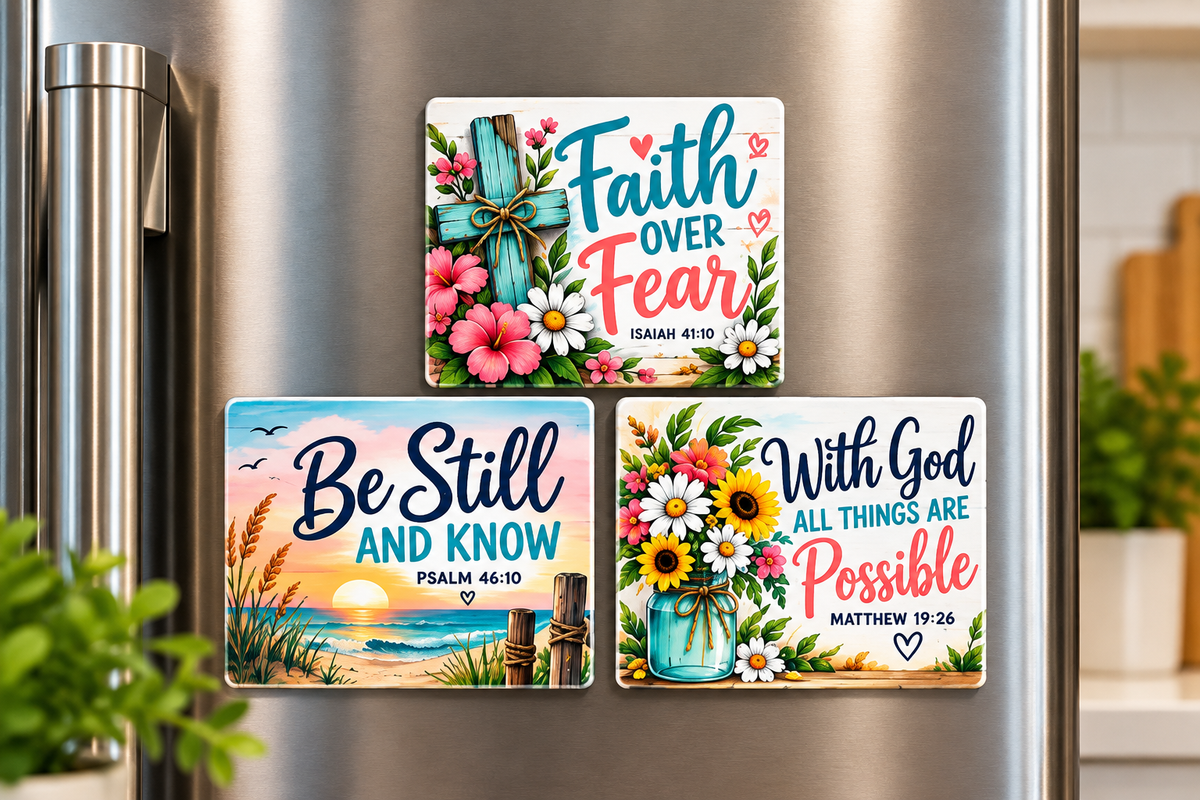 Faith Over Fear Christian Magnets – Set of 3 | Inspirational Scripture Gifts