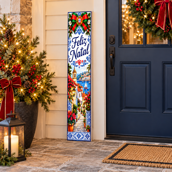Feliz Natal – Portuguese Christmas Porch Board and Leaner Sign – Azulejo Heritage Decor