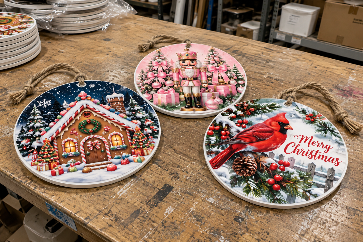 Gingerbread Christmas House Round PVC Christmas Door Hanger 15.75 Inch