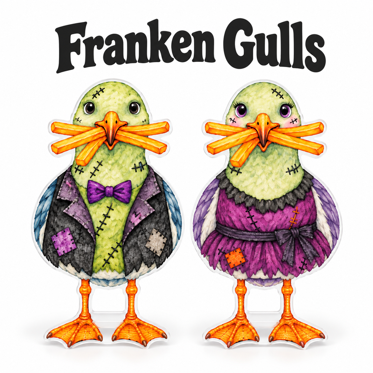 Halloween Fall Yard Signs, Set of 2, Frankenstein Coastal Beach 12 Inch PVC Sully & Sally