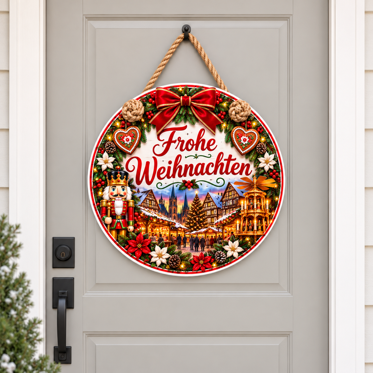 Frohe Weihnachten German Christmas Door Hanger – Nutcracker & Christmas Market