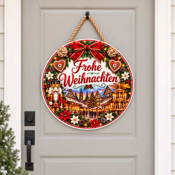 Frohe Weihnachten German Christmas Door Hanger – Nutcracker & Christmas Market