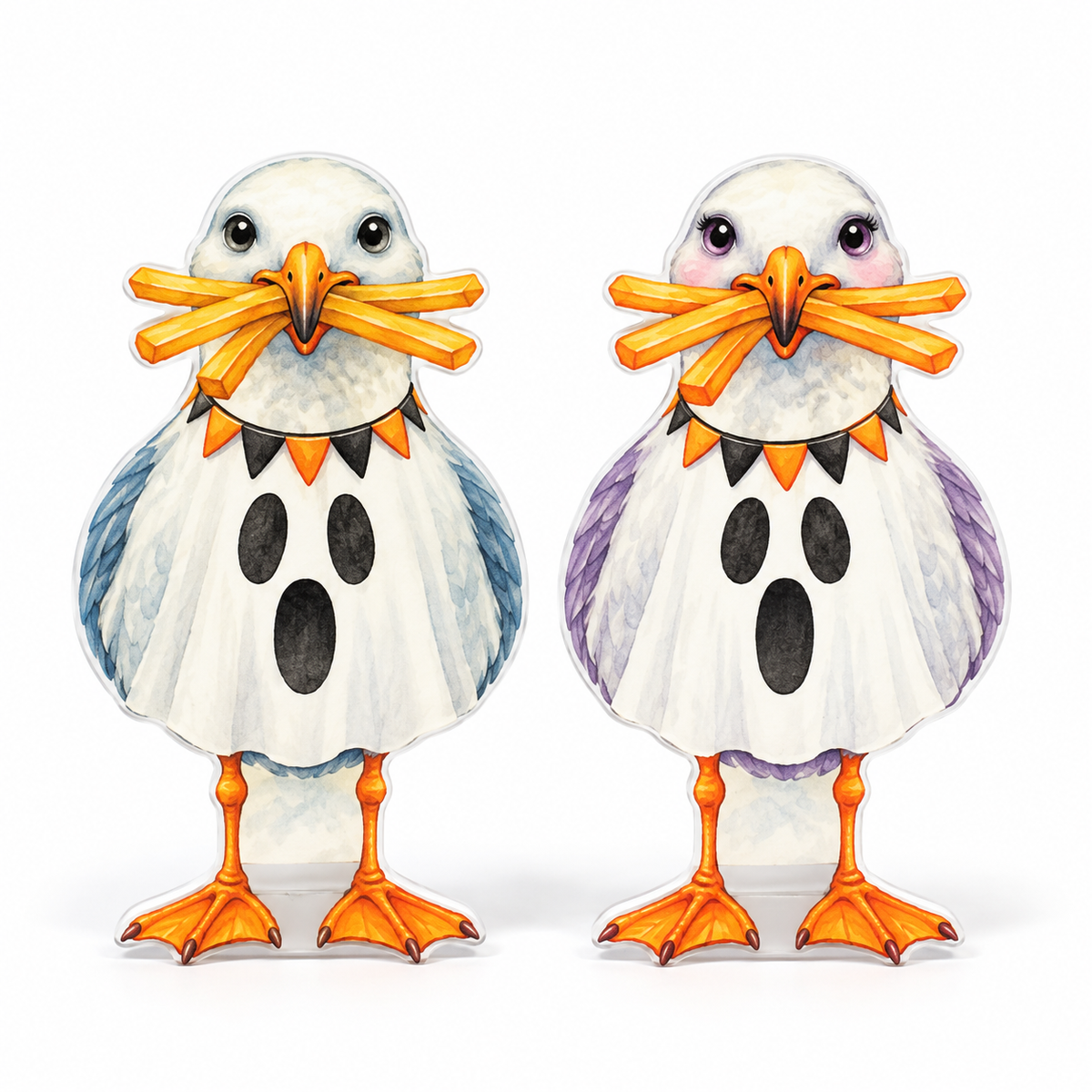 Halloween Ghost Coastal Yard Signs Seagulls, Beach House Fall - 12 Inch PVC, Sully and Sally