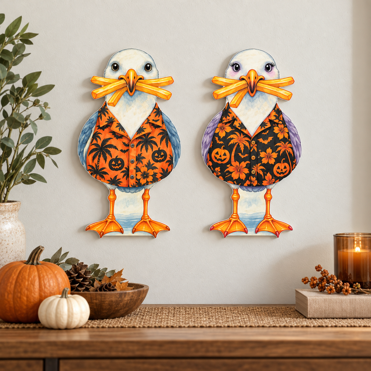 Halloween Tourists Beach Coastal Decor -  Set of 2, Coastal Garden Decor, 12 Inch PVC Sully and Sally