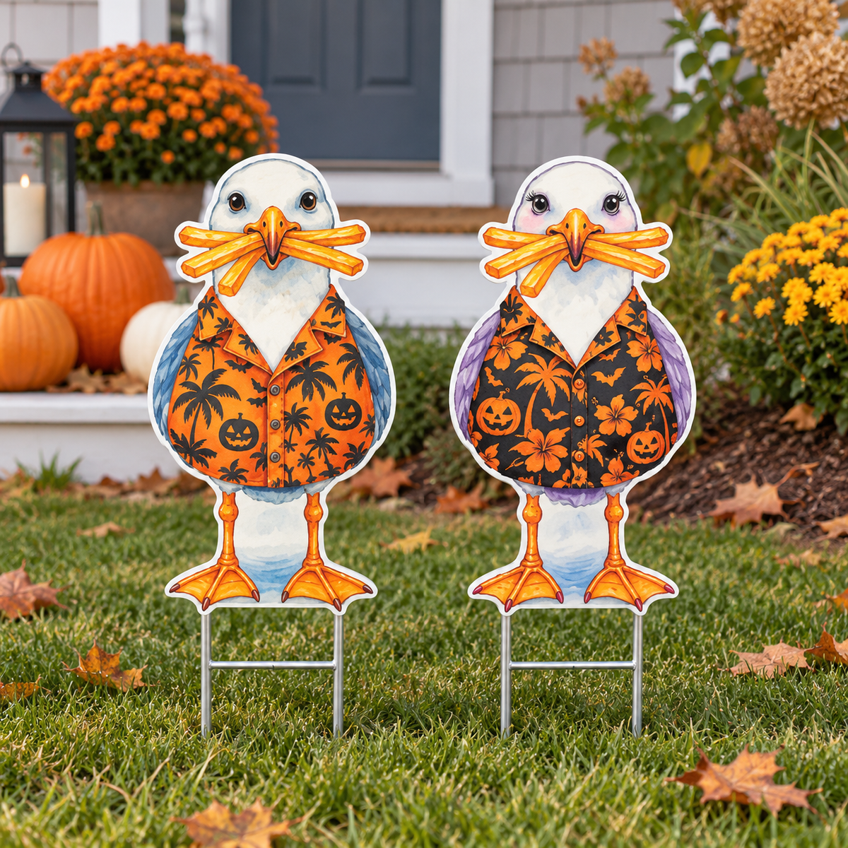Halloween Tourists Beach Coastal Decor -  Set of 2, Coastal Garden Decor, 12 Inch PVC Sully and Sally