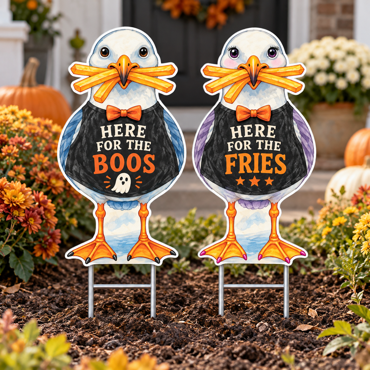 Fall Halloween Coastal Decor, Set of 2, Here for the Boos Seagull Costume, 12 Inch PVC