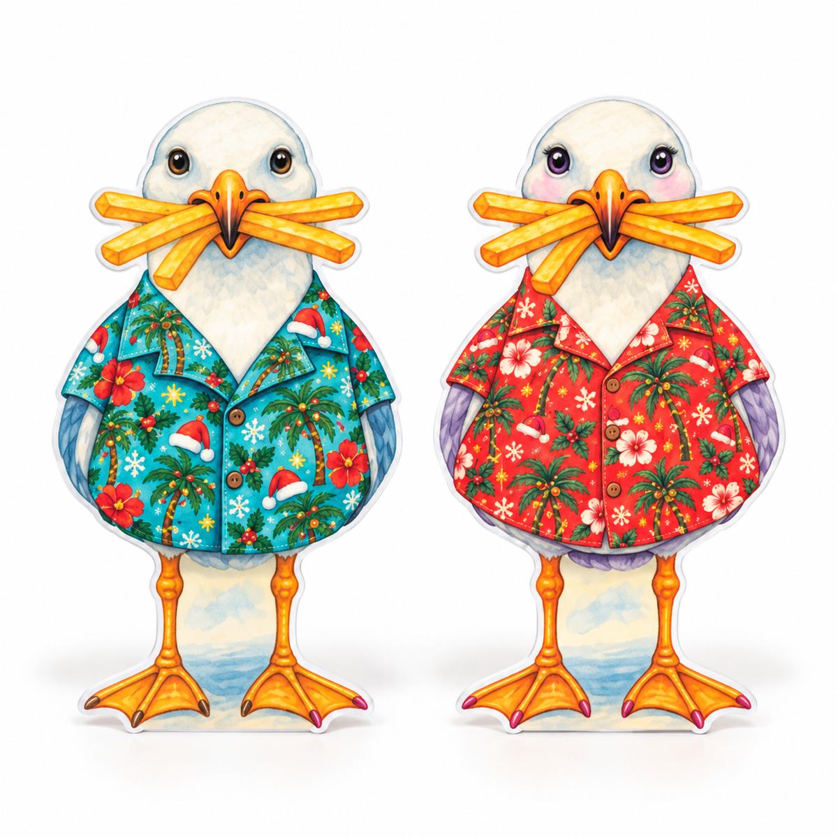 Funny Cute Christmas Tourists Yard Signs, Set of 2, Coastal Garden Decor, 12 Inch PVC Sully & Sally