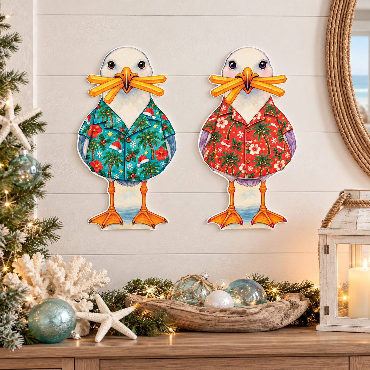 Funny Cute Christmas Tourists Yard Signs, Set of 2, Coastal Garden Decor, 12 Inch PVC Sully & Sally
