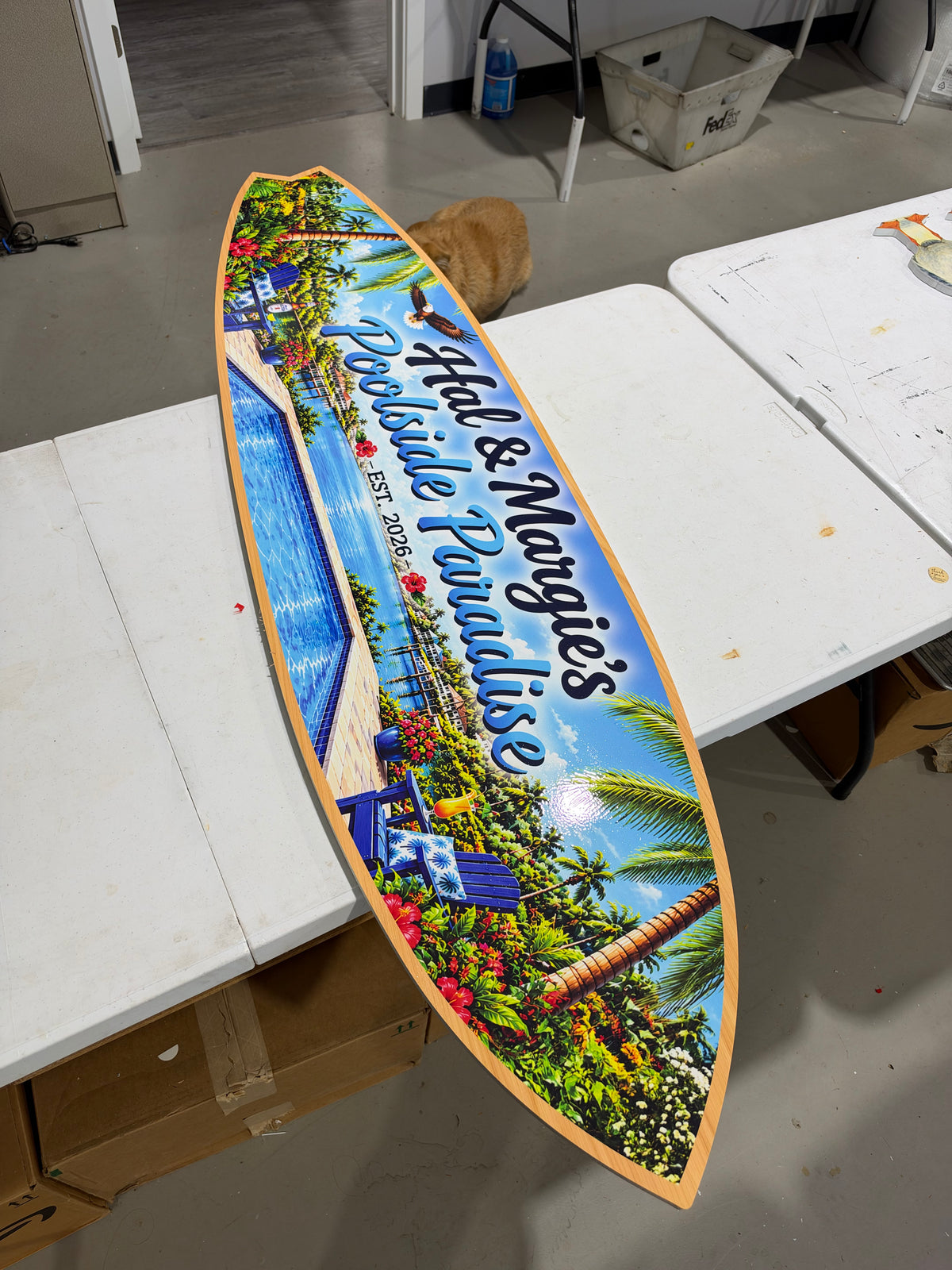 Personalized Poolside Paradise Surfboard Sign – Custom Pool & Patio Wall Decor