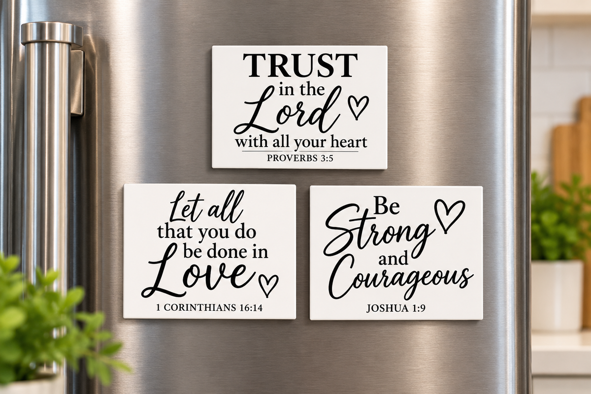 Christian Bible Verse Magnets Set of 3 – Black & White Faith Scripture Gifts