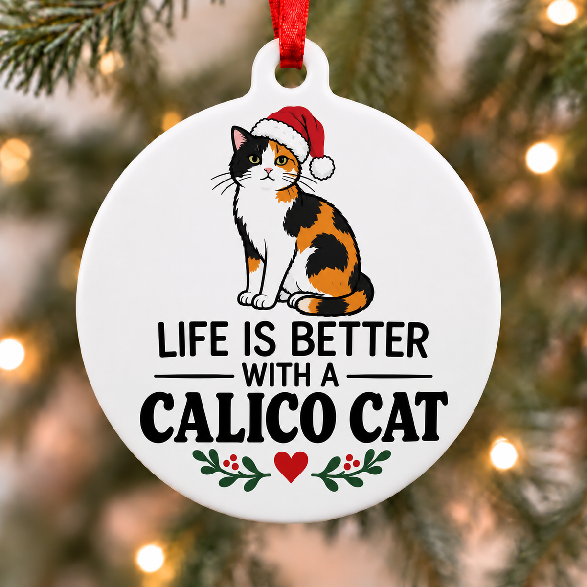 Life Is Better With a Calico Cat Christmas Ornament