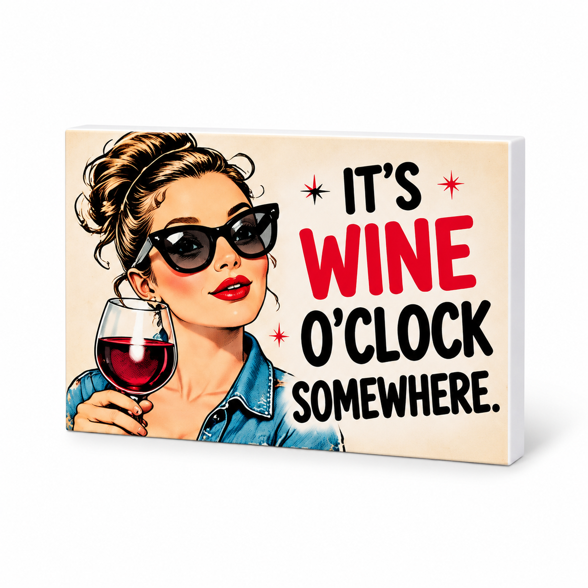 It's Wine O'Clock Somewhere. | Retro Women With Attitude Magnet: complete artwork and white PVC edge on white background