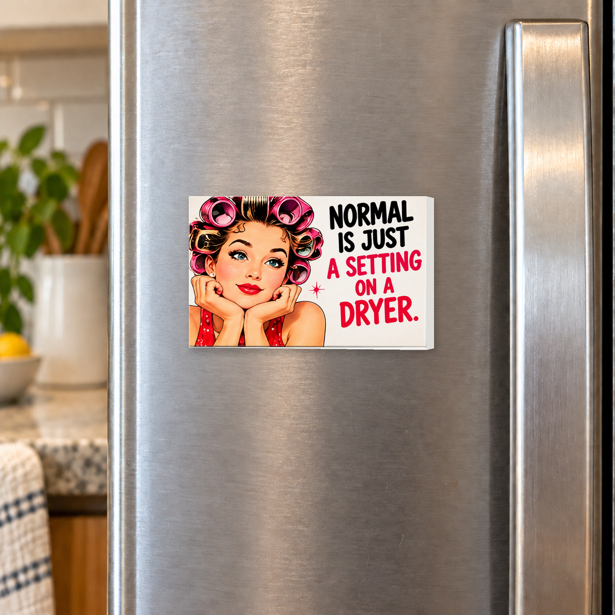 Normal Is Just a Setting on a Dryer rectangular magnet shown front-facing on a refrigerator.