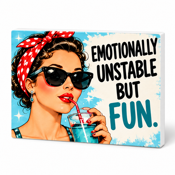 Emotionally Unstable But Fun - Cute But Morbid Magnet: complete artwork and white PVC edge on white background