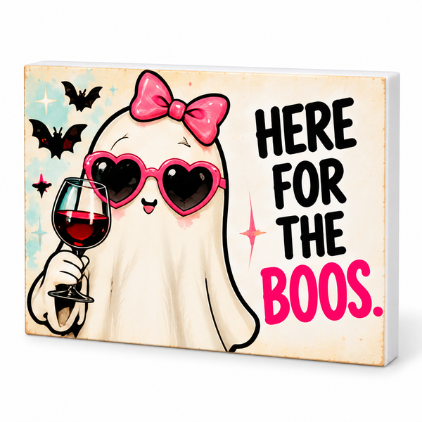Here for the Boos - Cute But Morbid Magnet: complete artwork and white PVC edge on white background