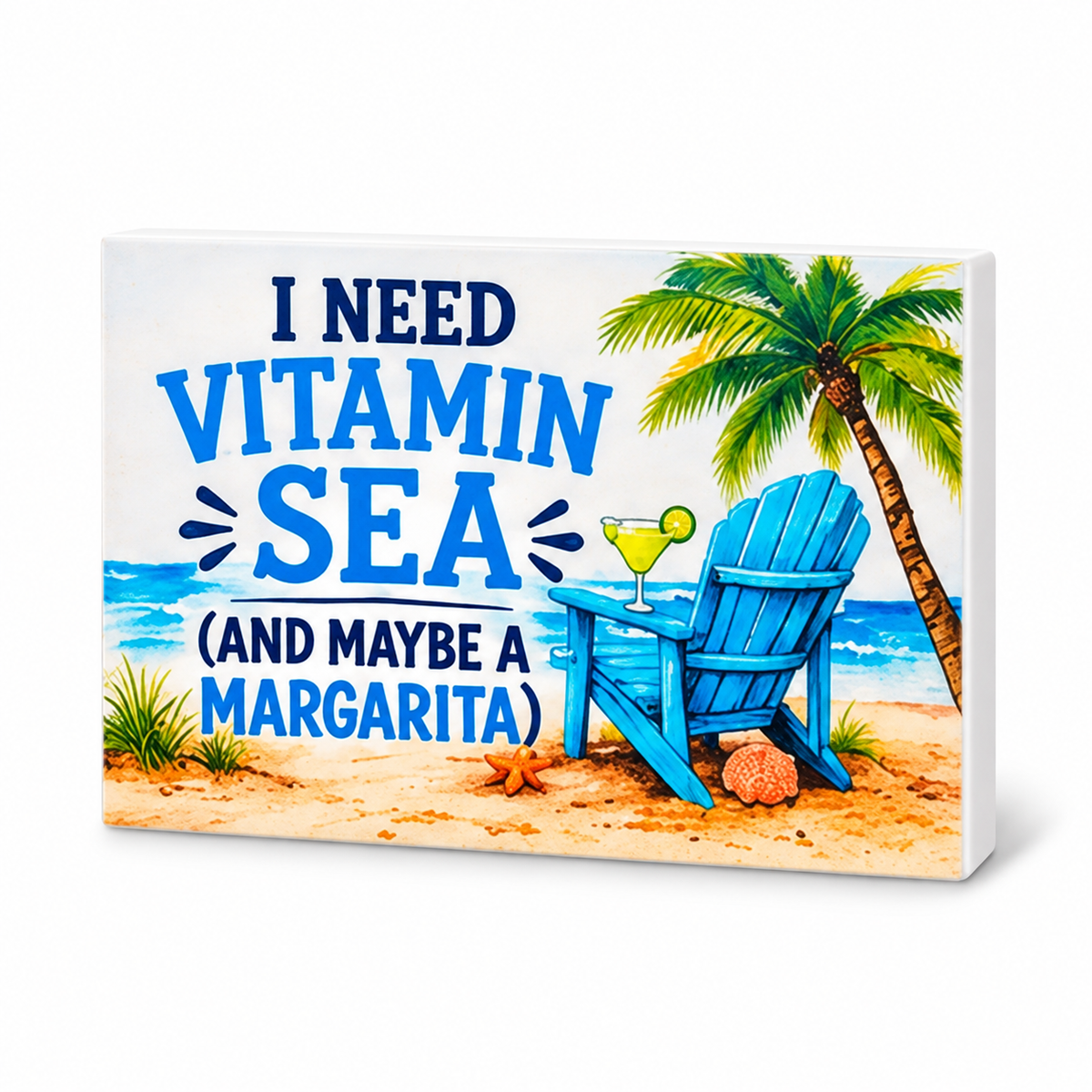 I Need Vitamin Sea (And Maybe a Margarita) - JennyGems Decorative Magnet: complete artwork and white PVC edge on white background