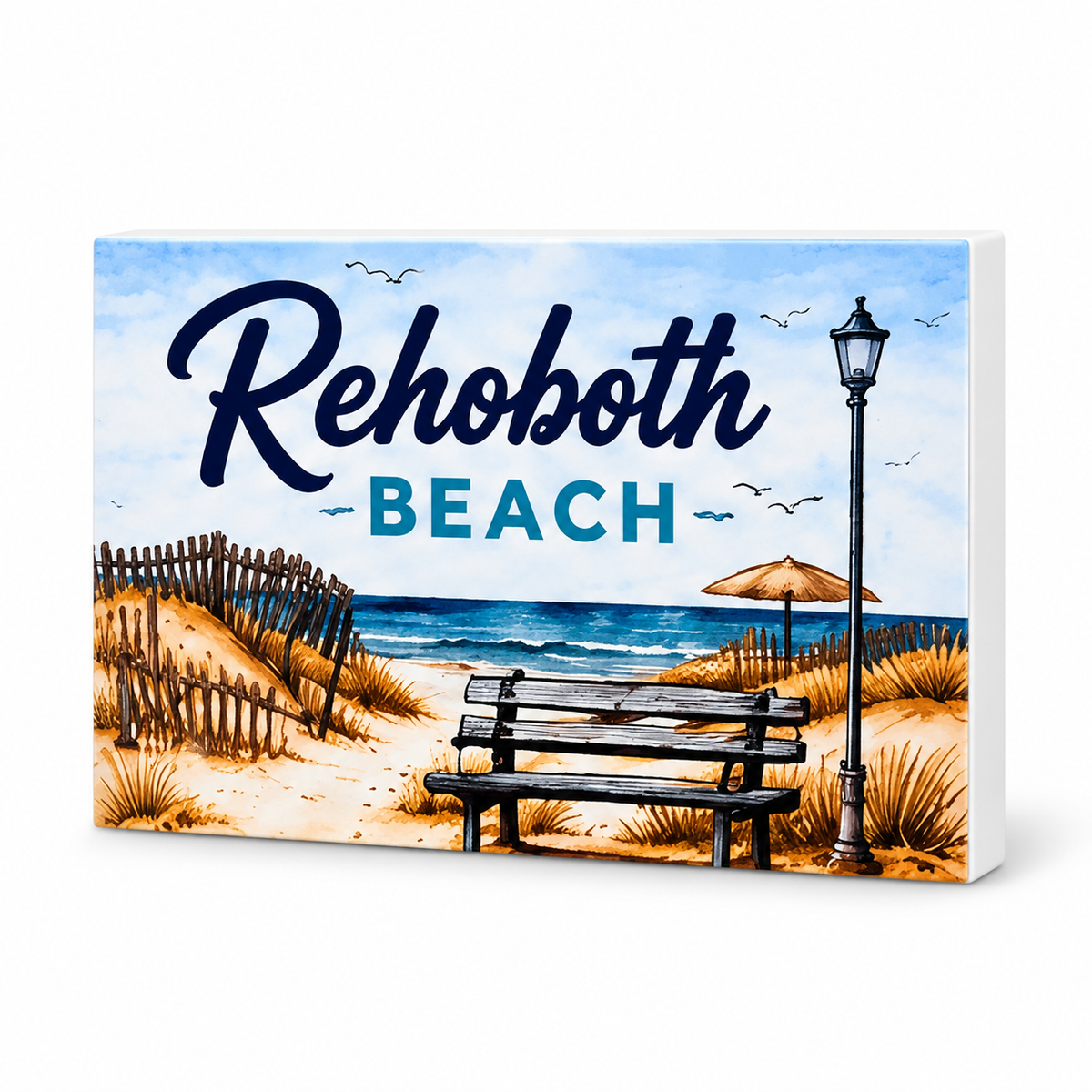 Rehoboth Beach - JennyGems Decorative Magnet: complete artwork and white PVC edge on white background