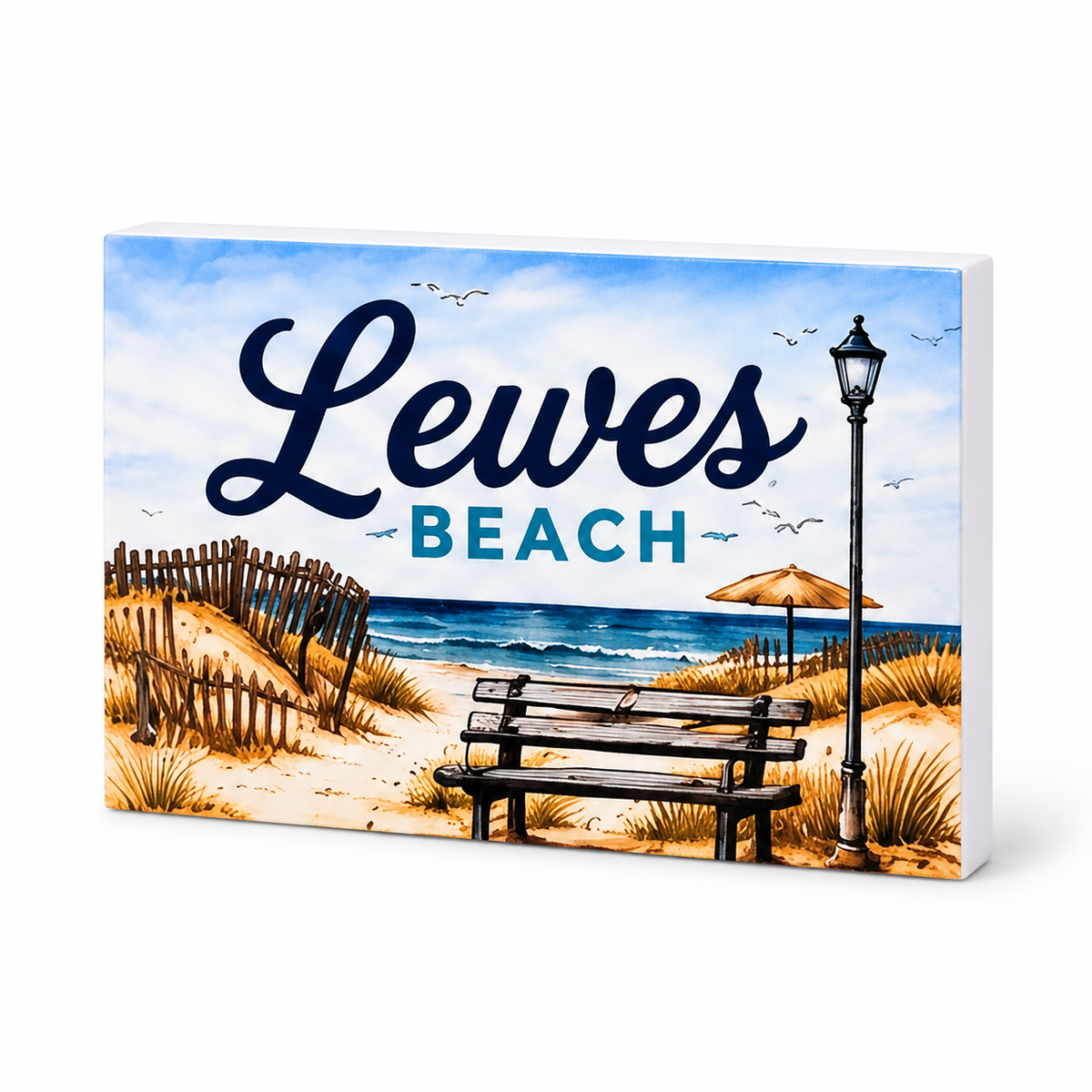 Lewes Beach - JennyGems Decorative Magnet: complete artwork and white PVC edge on white background