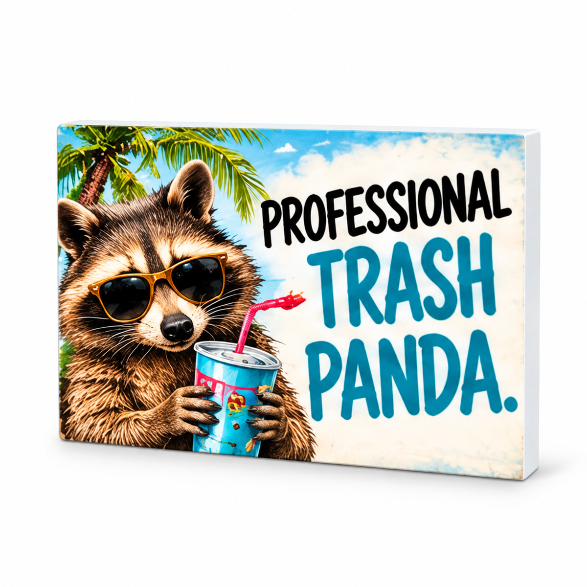 Professional Trash Panda - Animals Behaving Badly Magnet: complete artwork and white PVC edge on white background