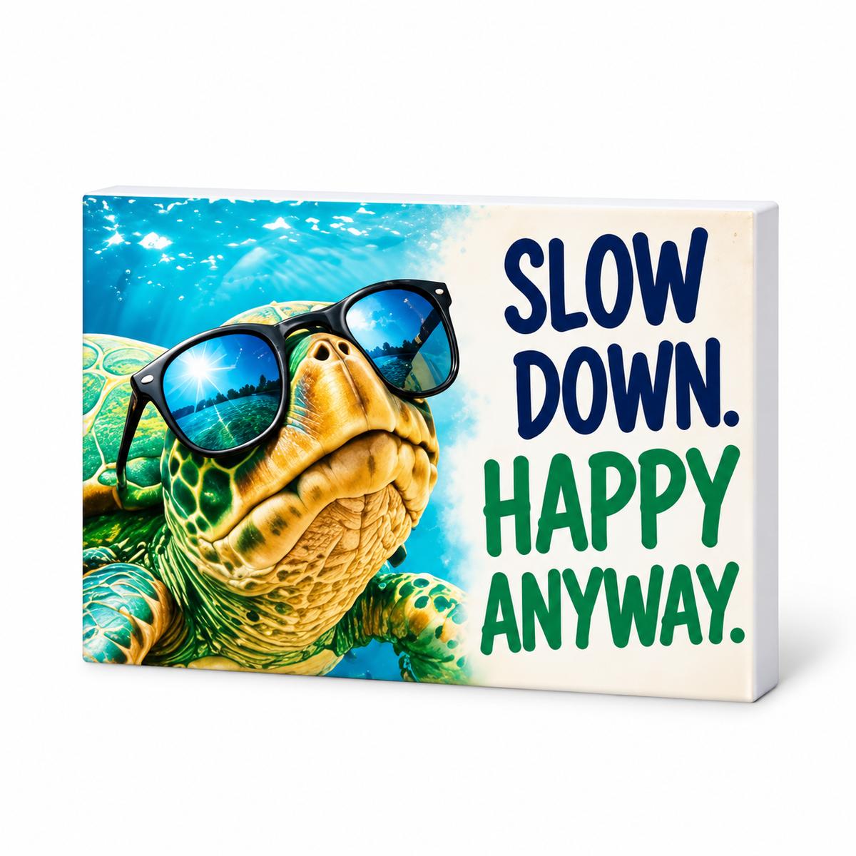 Slow Down Happy Anyway - Animals Behaving Badly Magnet: complete artwork and white PVC edge on white background