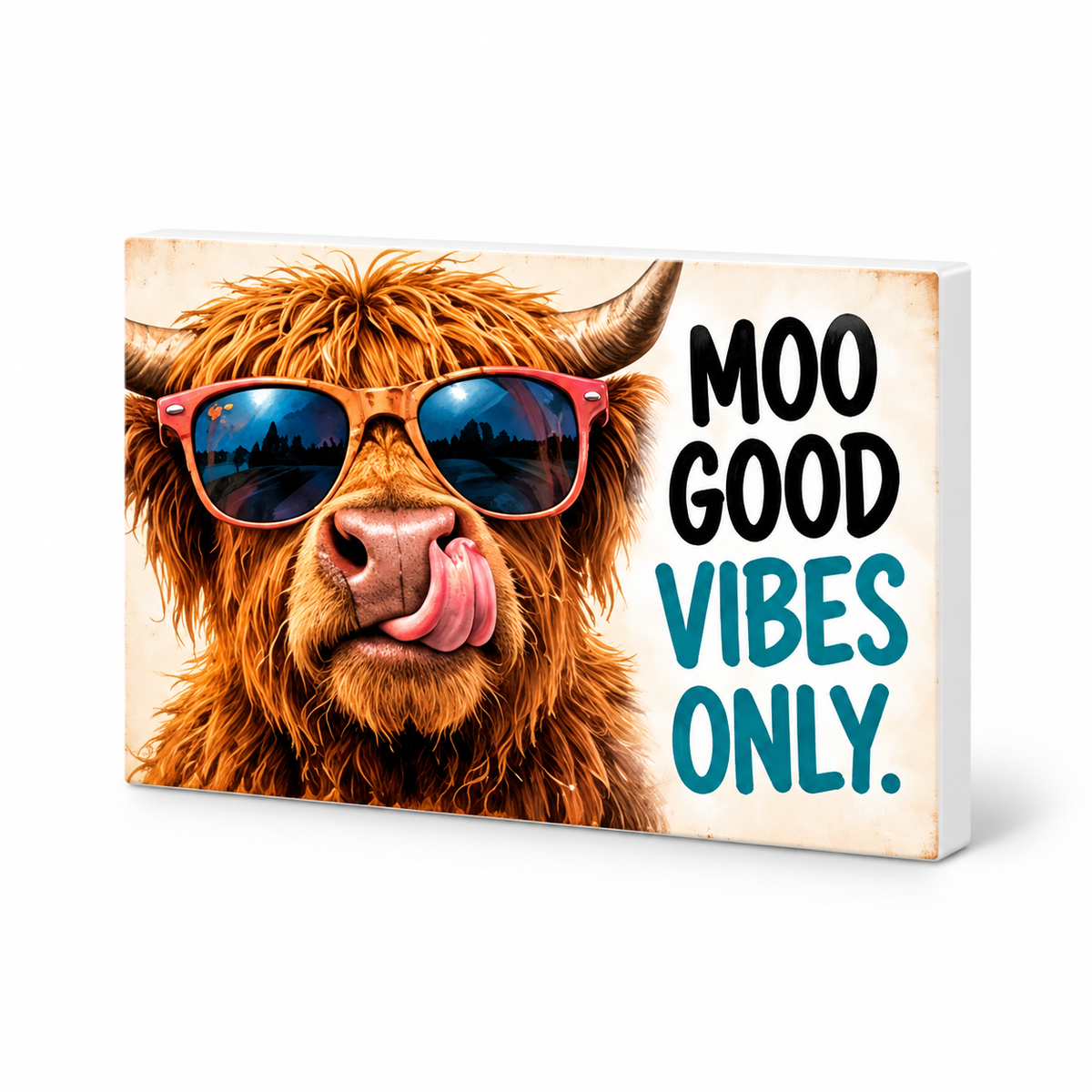 Moo Good Vibes Only - Animals Behaving Badly Magnet: complete artwork and white PVC edge on white background