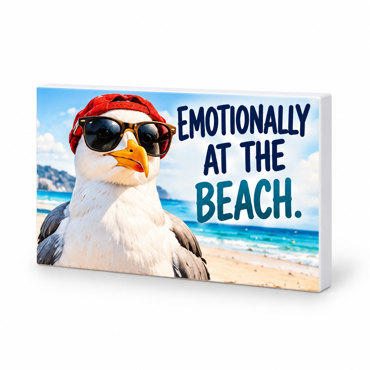 Emotionally at the Beach - Animals Behaving Badly Magnet: complete artwork and white PVC edge on white background