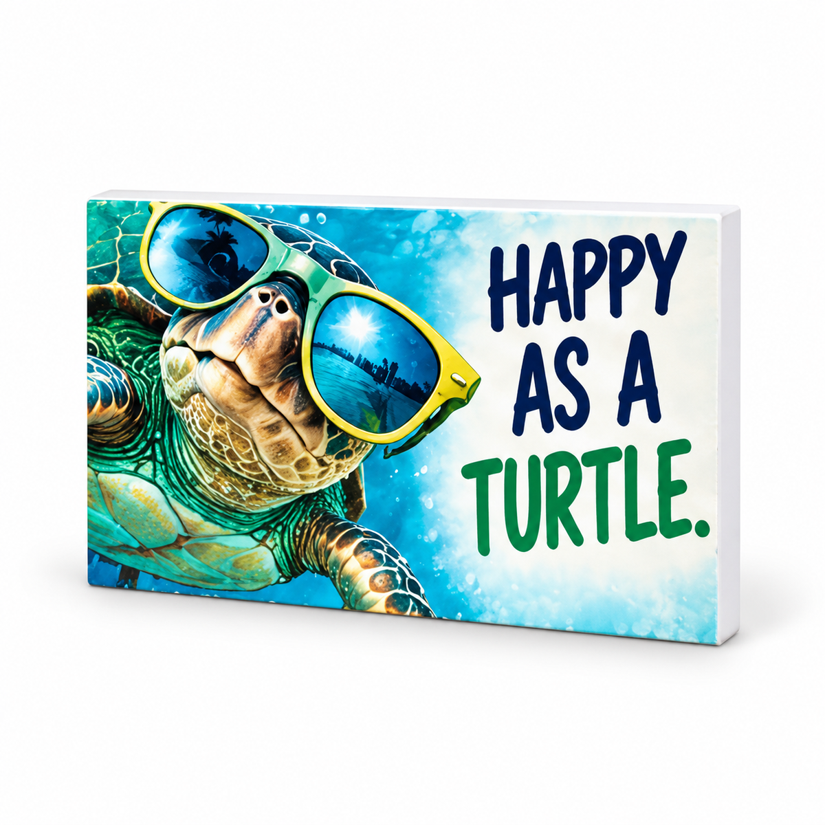 Happy as a Turtle - Animals Behaving Badly Magnet: complete artwork and white PVC edge on white background