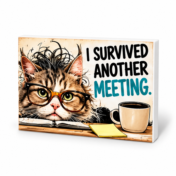 I Survived Another Meeting - Workplace Survival Club Magnet: complete artwork and white PVC edge on white background