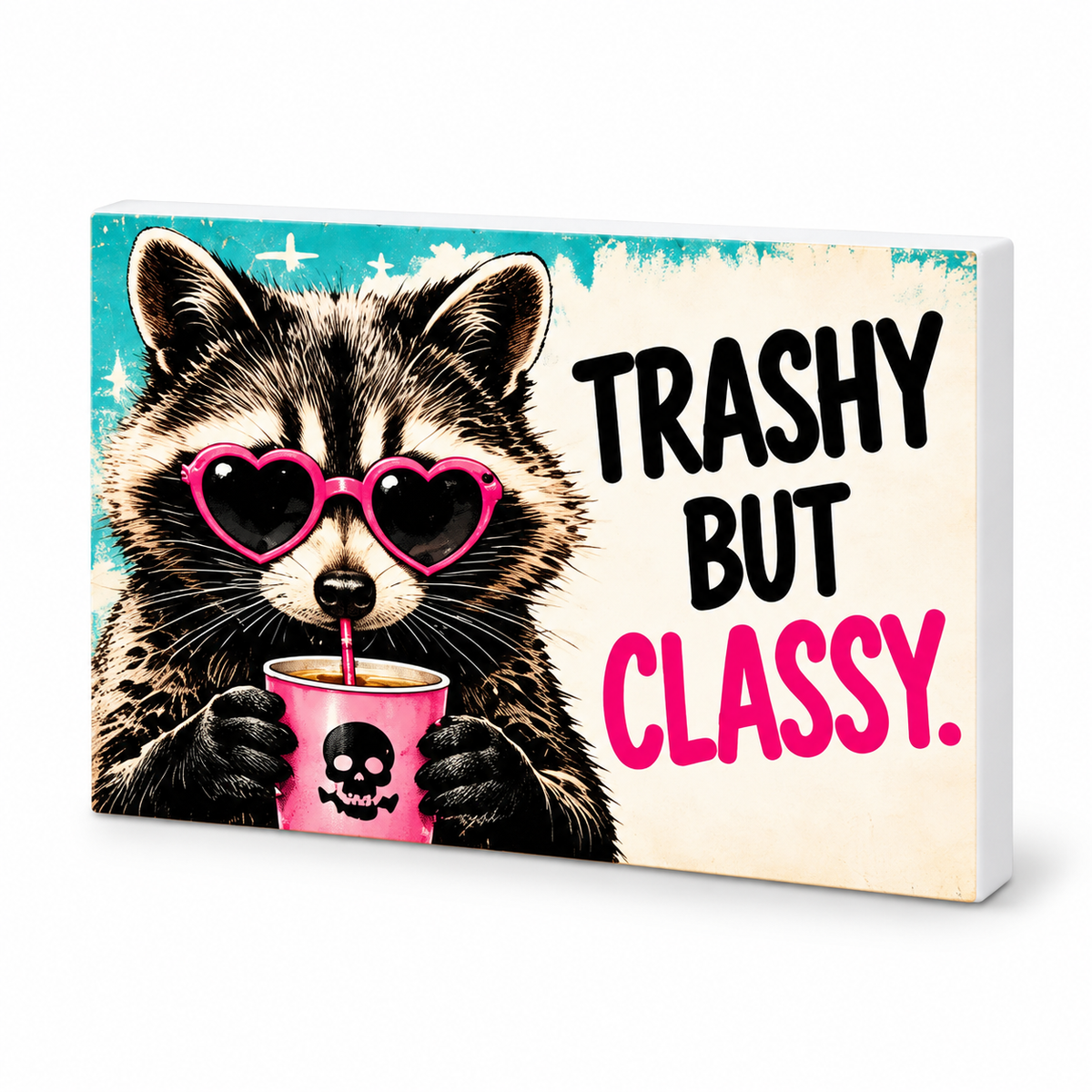 Trashy But Classy - Cute But Morbid Magnet: complete artwork and white PVC edge on white background