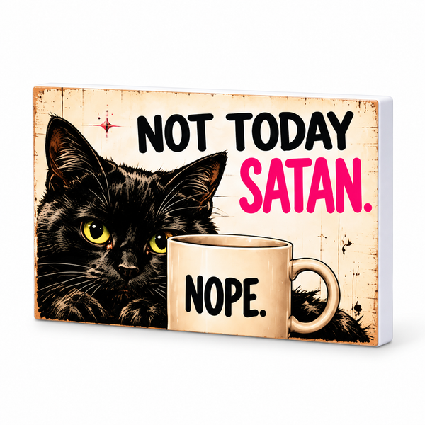 Not Today Satan - Cute But Morbid Magnet: complete artwork and white PVC edge on white background
