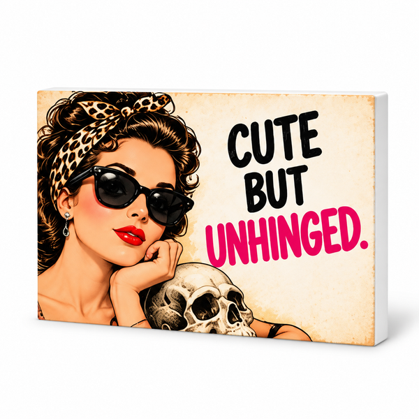Cute But Unhinged - Cute But Morbid Magnet: complete artwork and white PVC edge on white background