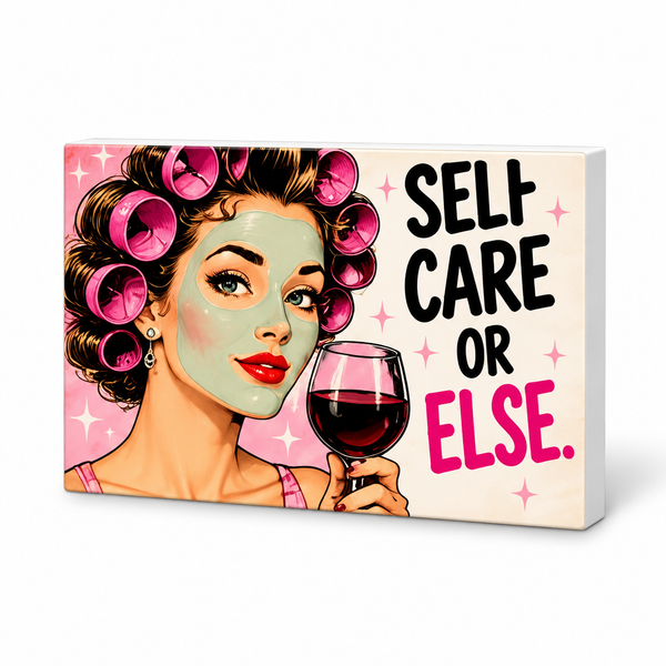 Self Care or Else - Cute But Morbid Magnet: complete artwork and white PVC edge on white background