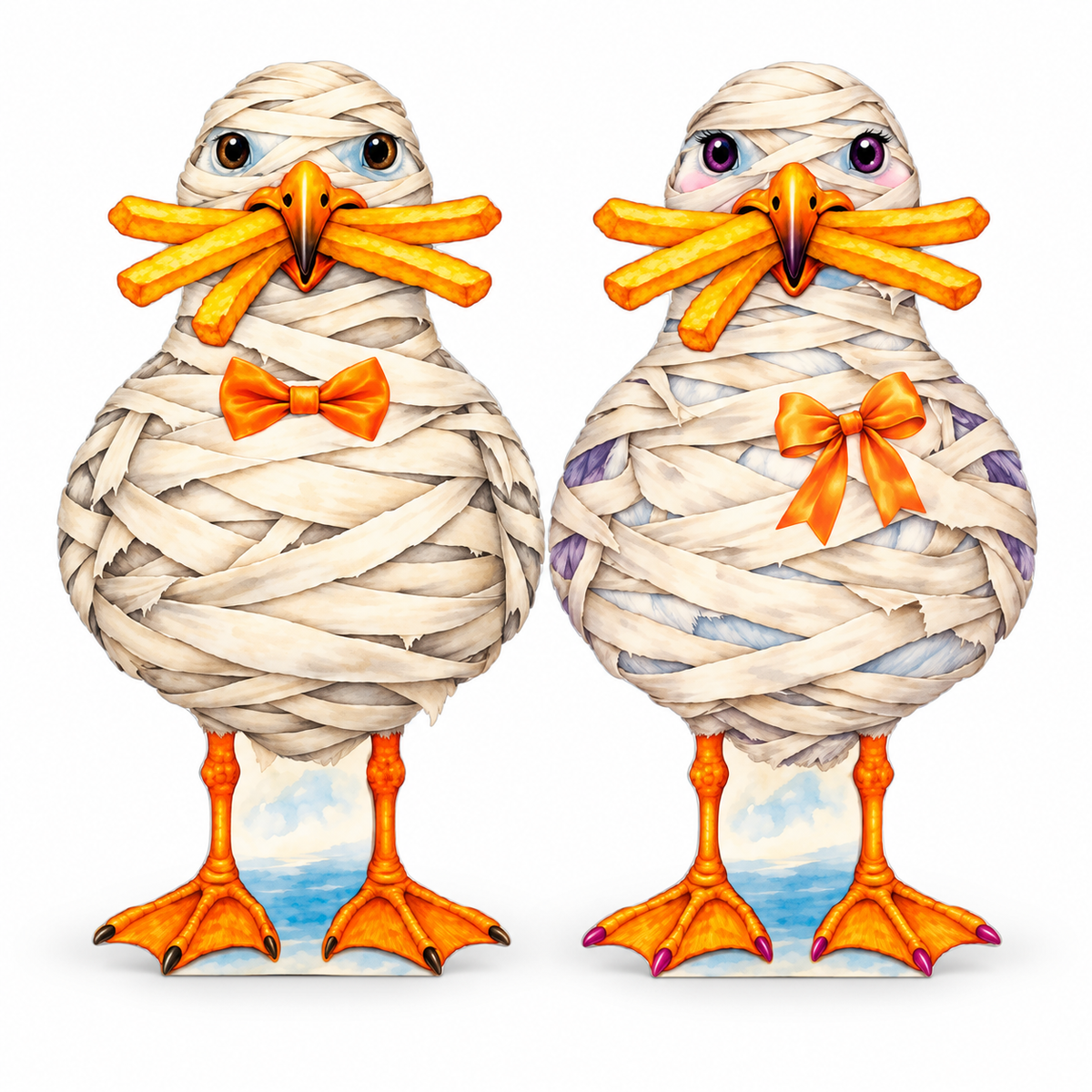Halloween Coastal Decor Mummy Signs, Set of 2, Coastal Garden Decor, 12 Inch PVC Sully and Sally
