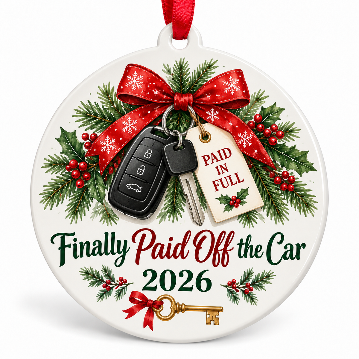 Finally Paid Off the Car 2026 Christmas Ornament – Funny Car Payoff Gift on white background