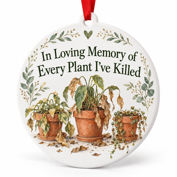 In Loving Memory of Every Plant I've Killed Ornament – Funny Houseplant Gift on white background