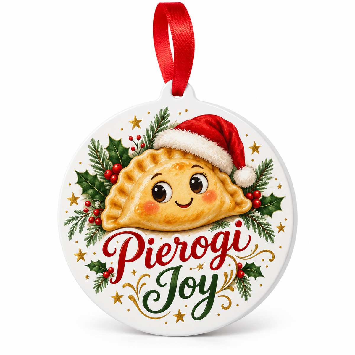 Pierogi Joy Christmas Ornament – Funny Polish Food Dumpling Gift on white background