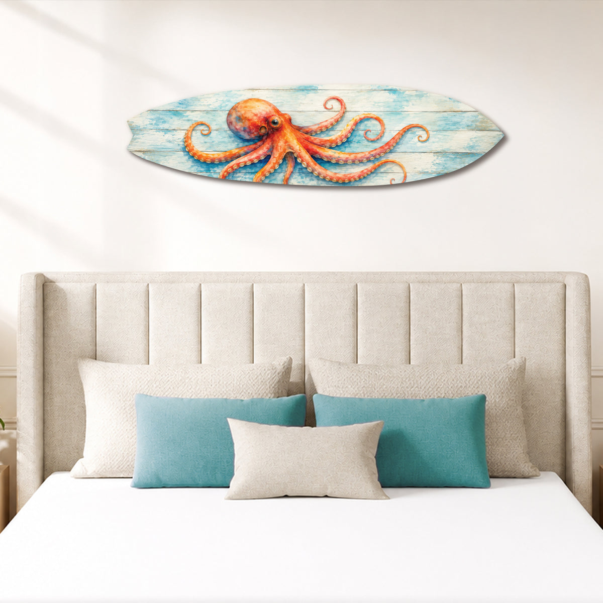 Octopus Surfboard Wall Art Coastal Nautical Decor, PVC Outdoor Beach Decoration