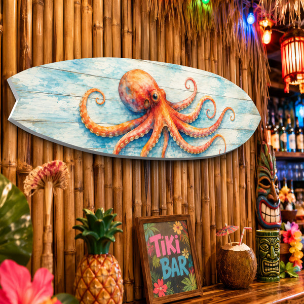 Octopus Surfboard Wall Art Coastal Nautical Decor, PVC Outdoor Beach Decoration