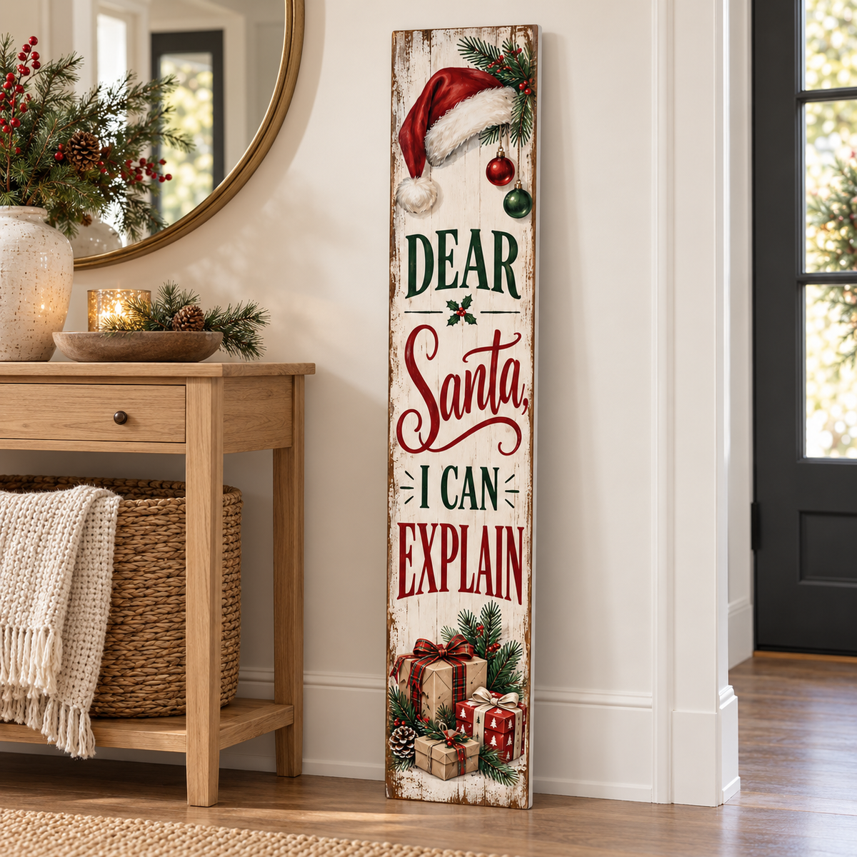 Dear Santa I Can Explain porch board entryway lifestyle