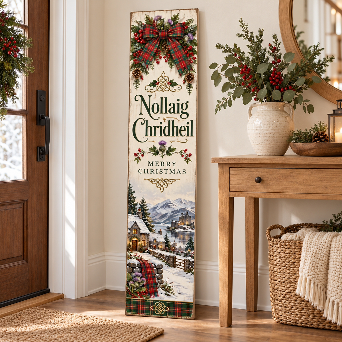 Nollaig Chridheil – Scottish Christmas porch board entryway lifestyle