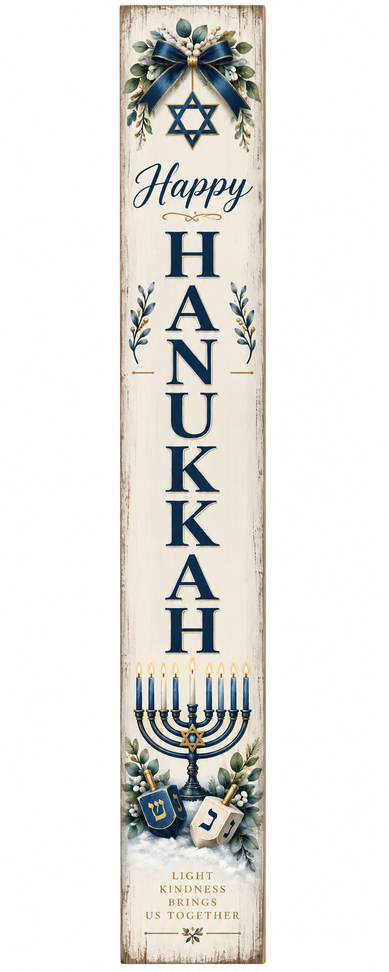 Happy Hanukkah – Menorah and Dreidels PVC porch board on white background