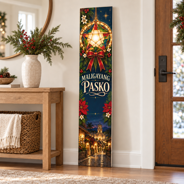 Maligayang Pasko Filipino Christmas porch board — entryway lifestyle, corrected design without secondary paragraph